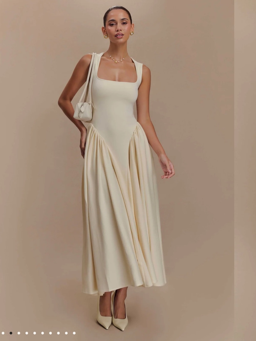 Cream Sleeveless Scoop-Neck Midi Dress - MESHKI
